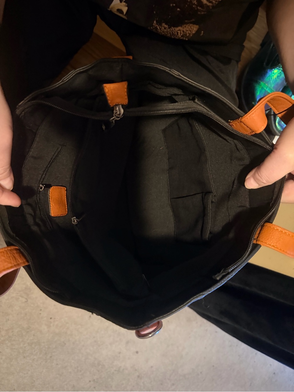 Balibag Black and Orange Leather Studded Tote Bag - Picture 3 of 5